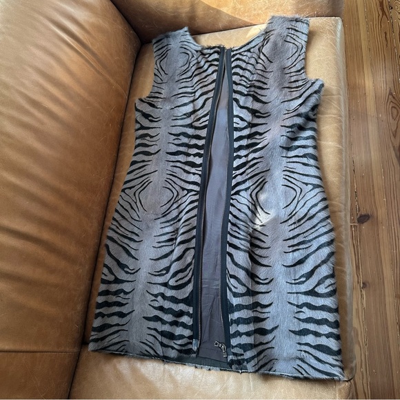 DROMe vintage cowhide Italy fur calf hair cheetah gray mini dress y2k zebra pony - Picture 6 of 15